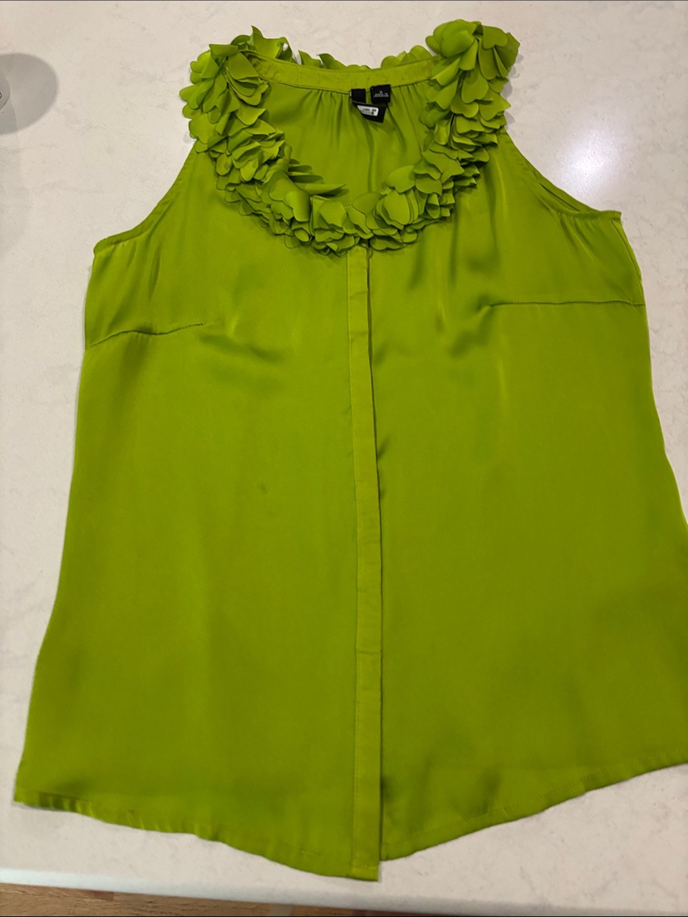 Essentials Lime Green Ruffled Neck Sleeveless Top